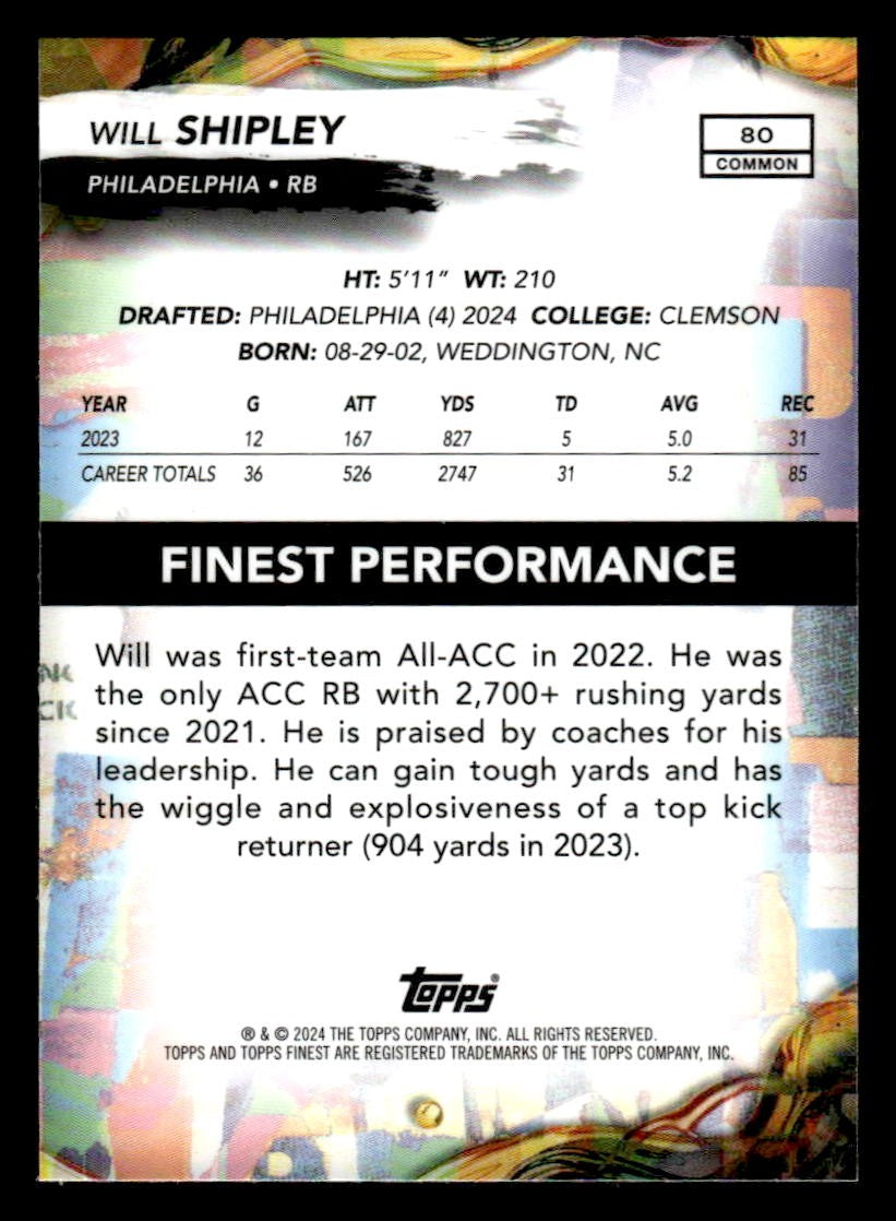 2024 Finest #80 Will Shipley