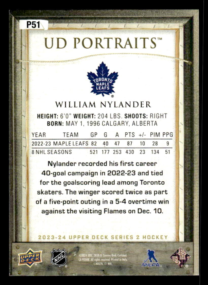 2023-24 Upper Deck #P51 William Nylander UD Portraits