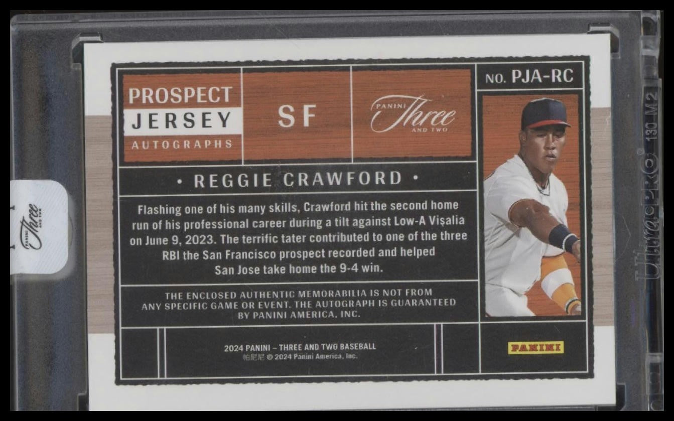 2024 Three and Two #PJA-RC Reggie Crawford Pros Jerseys Autos Full Count #/32