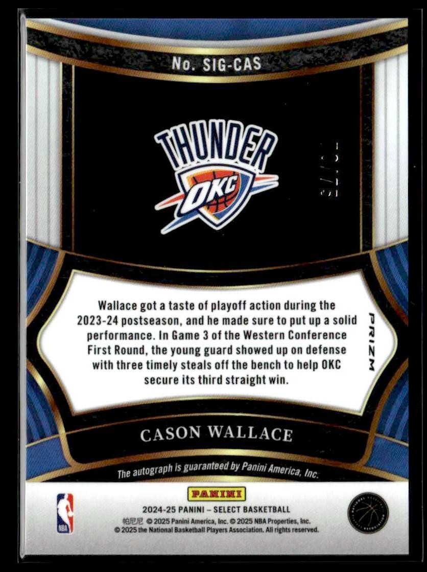 2024-25 Panini Select #SIG-CAS Cason Wallace Signatures Purple Prizm #70/75
