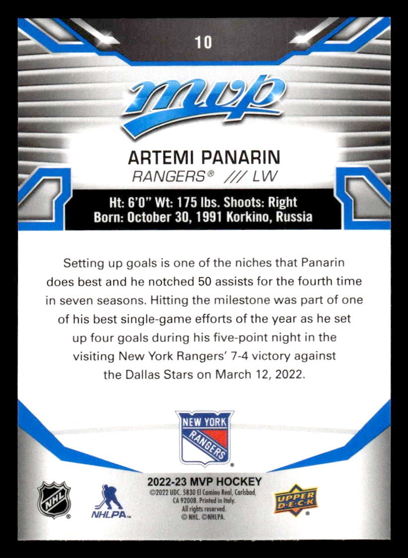 2022-23 Upper Deck MVP #10 Artemi Panarin Blue Script