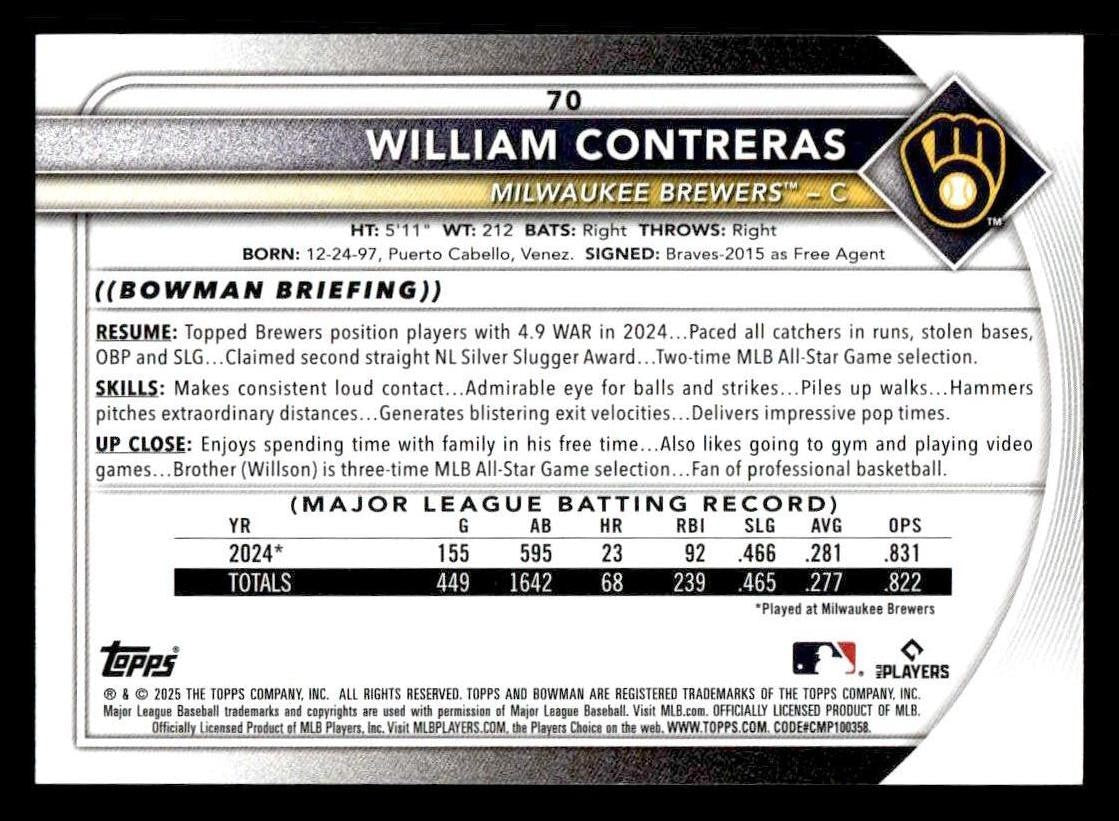 2025 Bowman #70 William Contreras