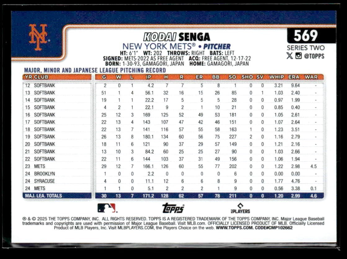 2025 Topps #569 Kodai Senga Sandglitter