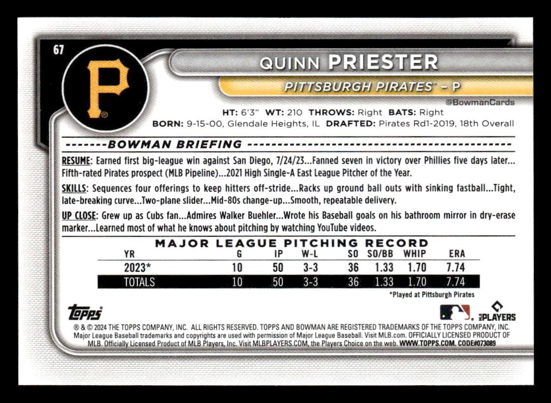 2024 Bowman #67 Quinn Priester