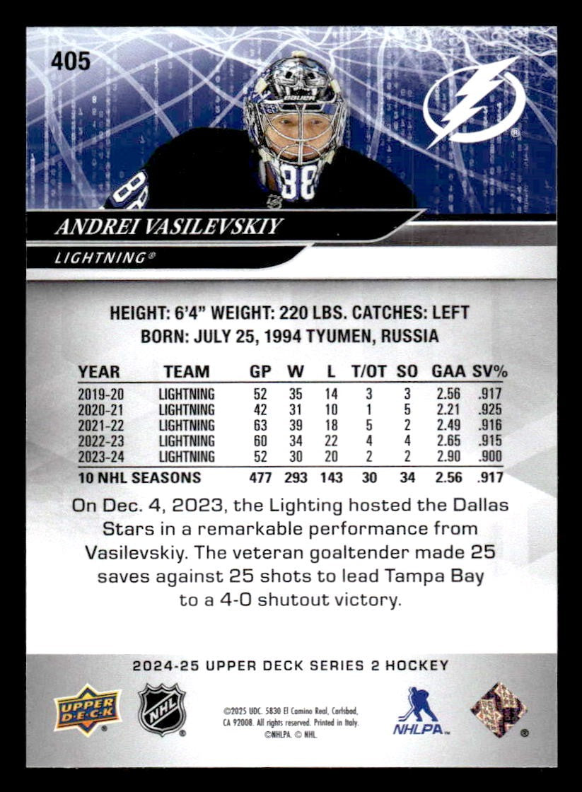 2024-25 Upper Deck #405 Andrei Vasilevskiy Clear Cut