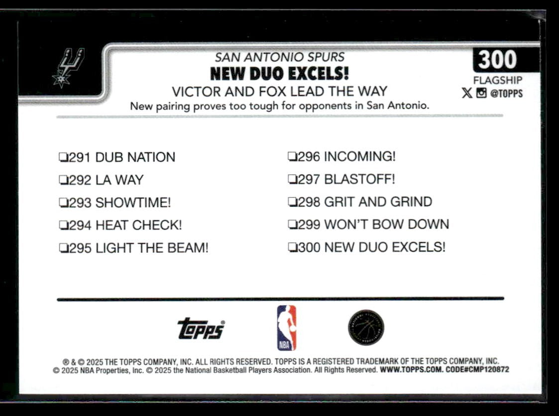 2025-26 Topps #300 New Duo Excels!: Victor and Fox Lead The Way