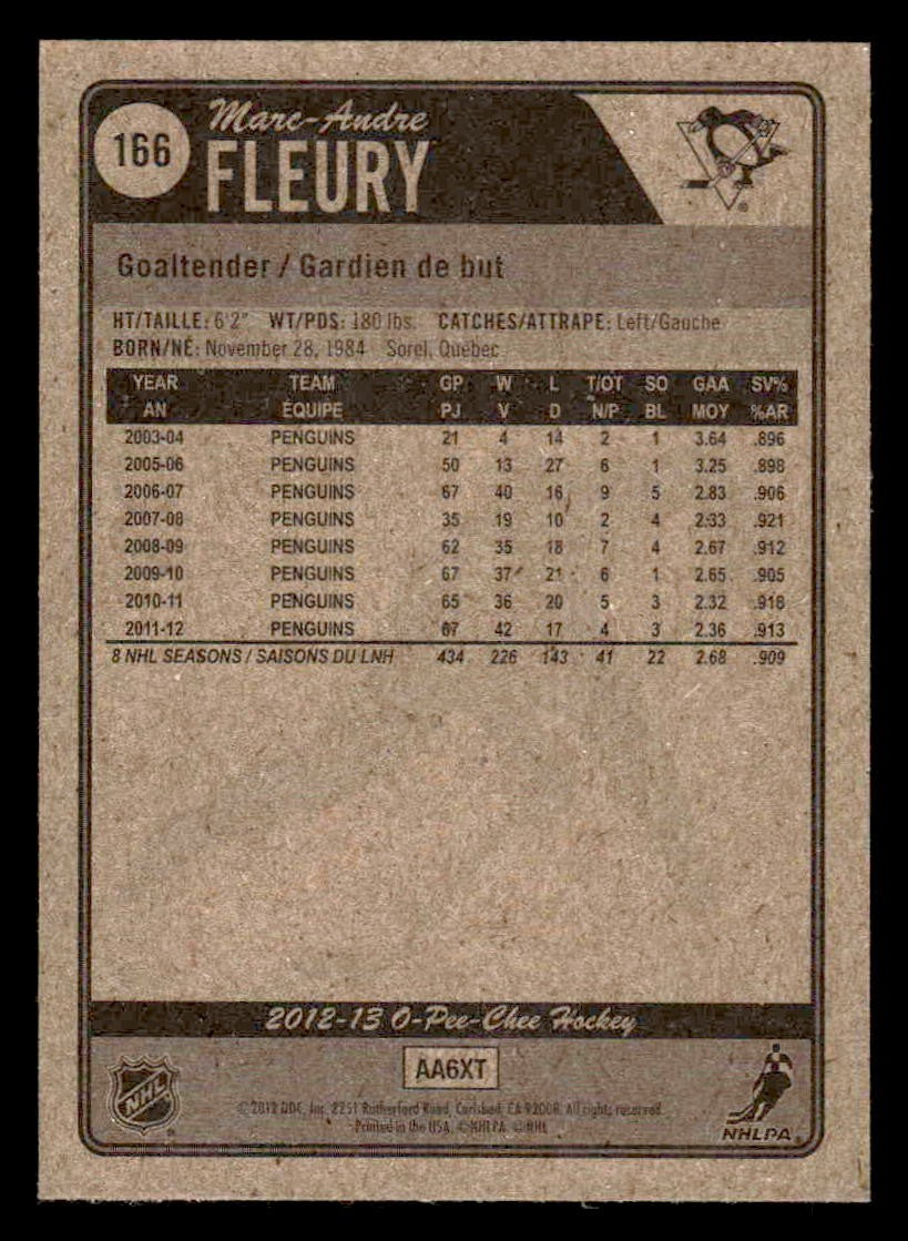 2012-13 O-Pee-Chee #166 Marc-Andre Fleury