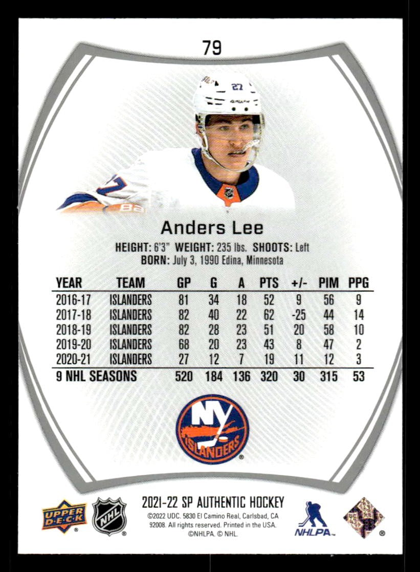 2021-22 SP Authentic #79 Anders Lee