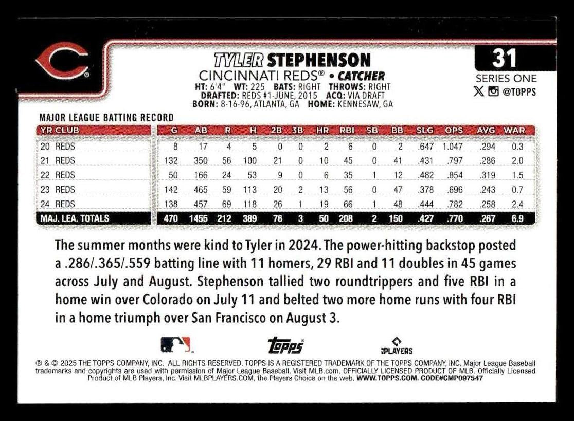 2025 Topps #31 Tyler Stephenson