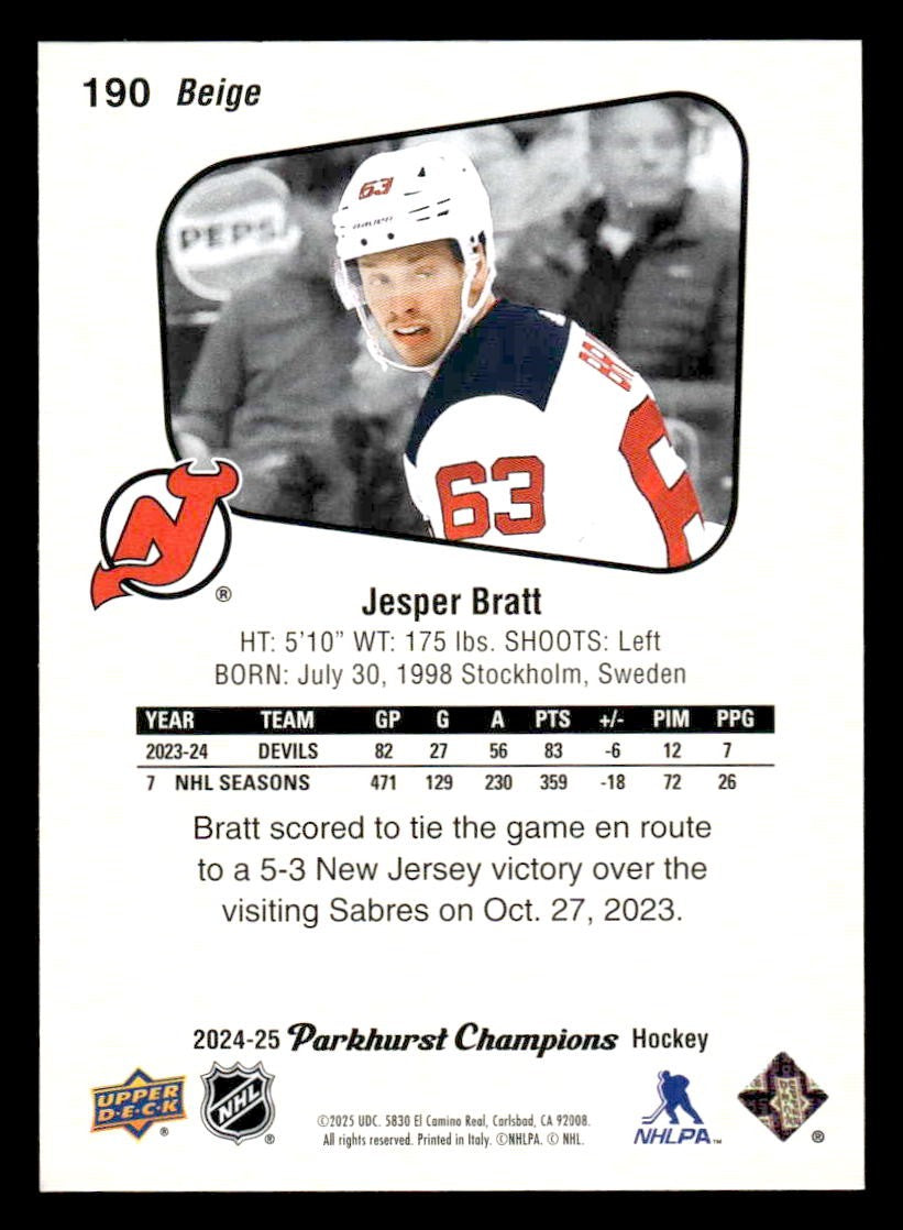 2024-25 Parkhurst Champions #190 Jesper Bratt