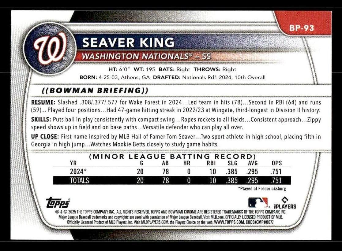 2025 Bowman #BP-93 Seaver King Prospects