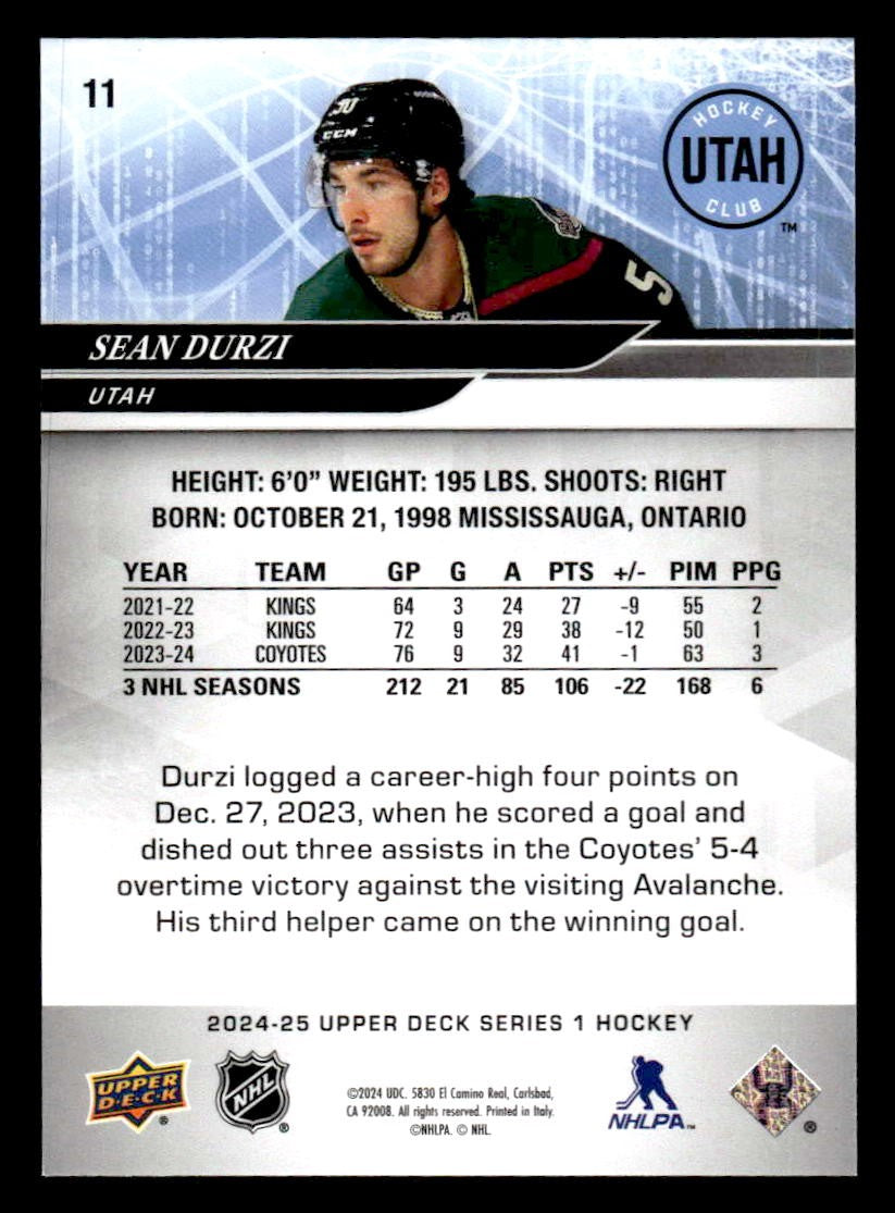 2024-25 Upper Deck #11 Sean Durzi