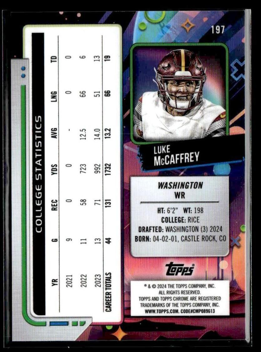 2024 Topps Chrome Cosmic #197 Luke McCaffrey Gold Interstellar Refractors #/50
