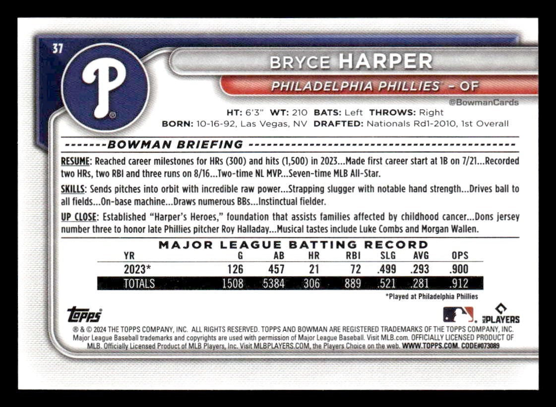 2024 Bowman #37 Bryce Harper