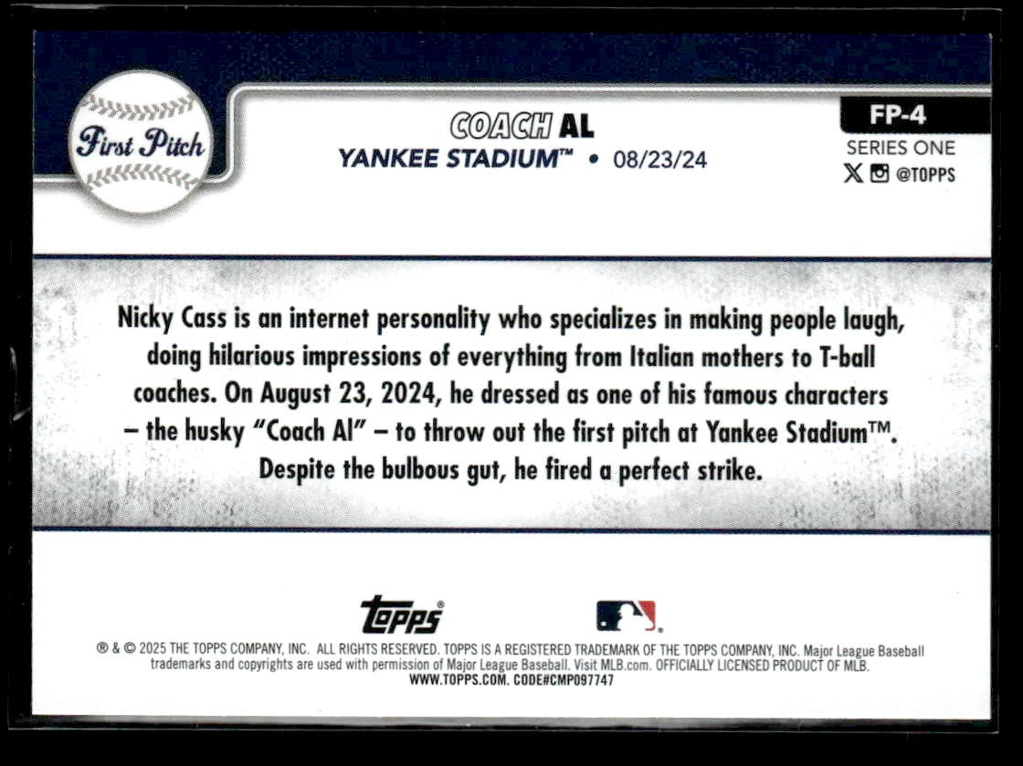 2025 Topps #FP-4 Coach Al First Pitch (Series One)
