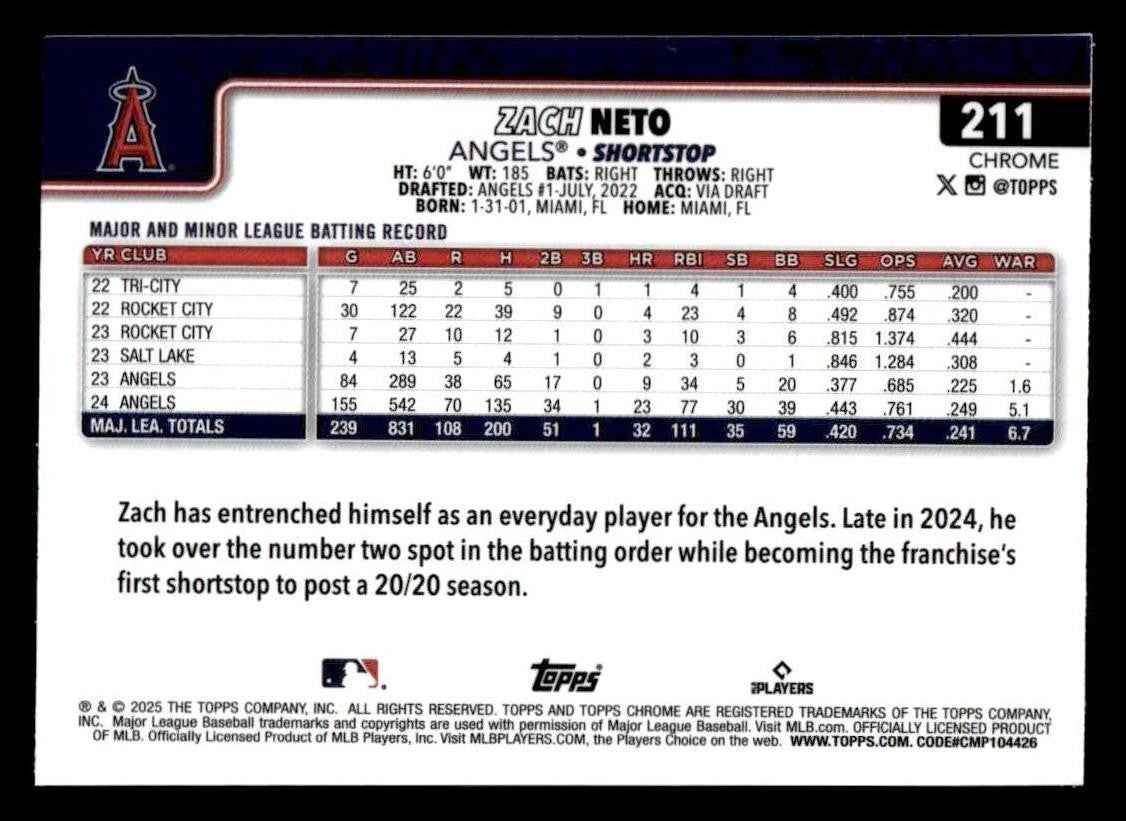 2025 Topps Chrome #211 Zach Neto Prism Refractors