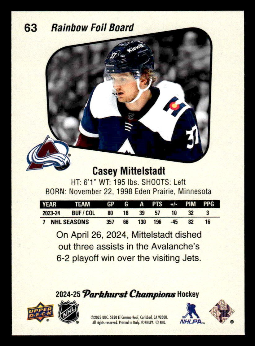 2024-25 Parkhurst Champions #63 Casey Mittelstadt Rainbow Foil