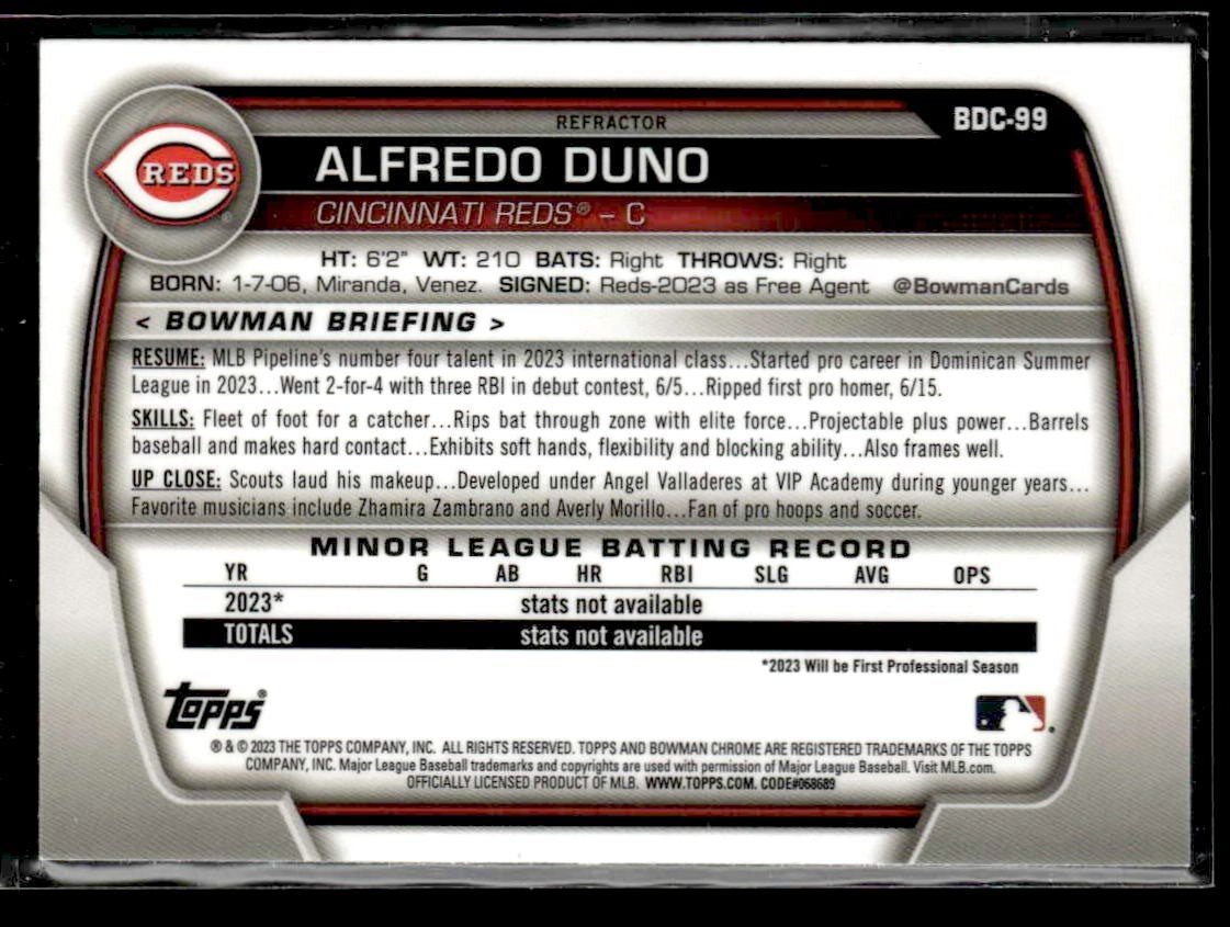 2023 Bowman Draft #BDC-99 Alfredo Duno Chrome Refractor