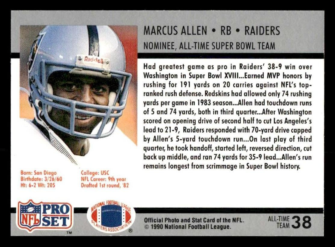 1990-91 Pro Set Super Bowl XXV Silver Anniversary Commemorative #38 Marcus Allen