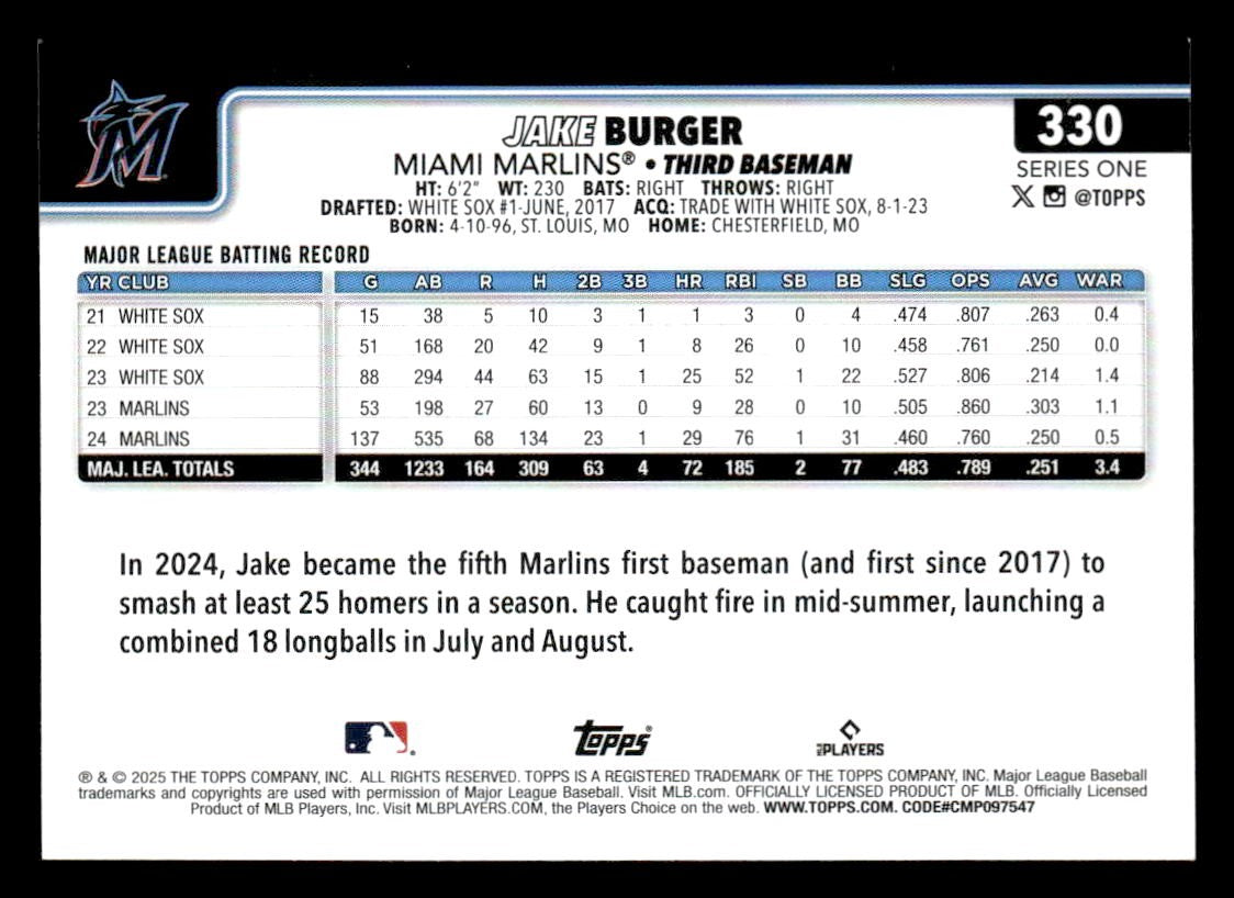 2025 Topps #330 Jake Burger