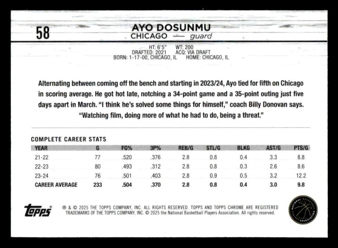 2024-25 Topps Chrome #58 Ayo Dosunmu
