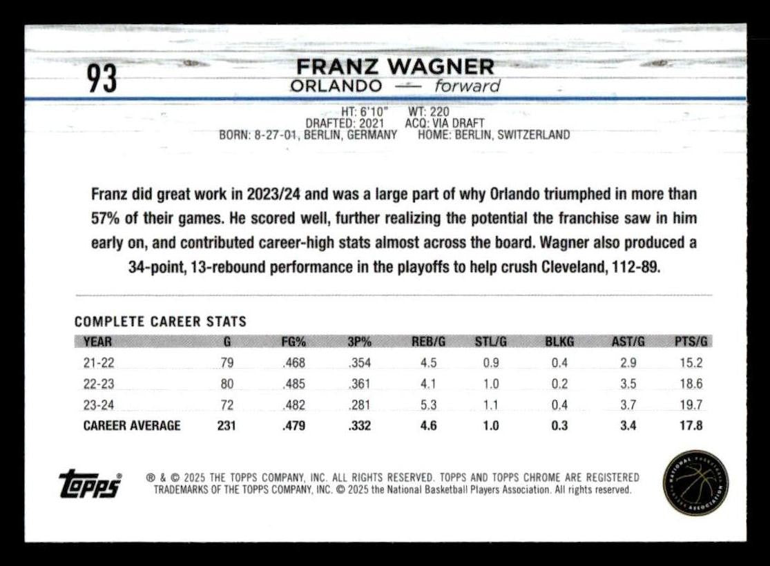2024-25 Topps Chrome #93 Franz Wagner