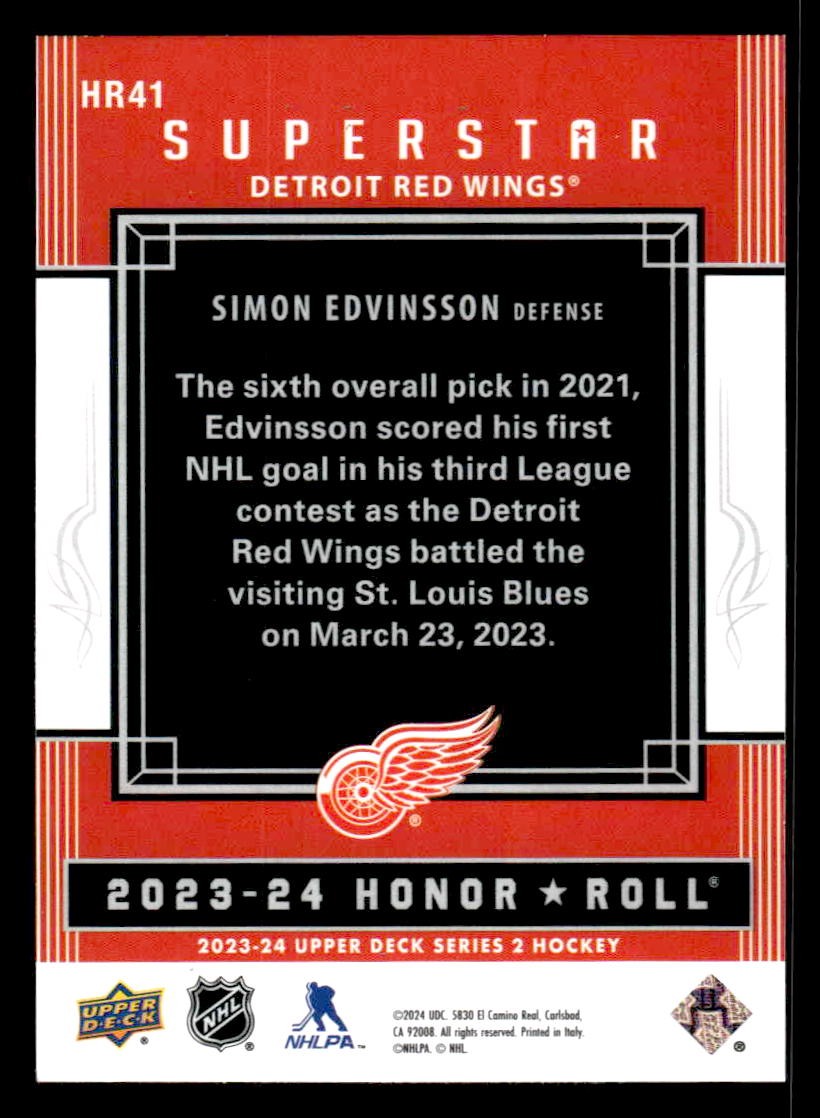 2023-24 Upper Deck #HR41 Simon Edvinsson Honor Roll