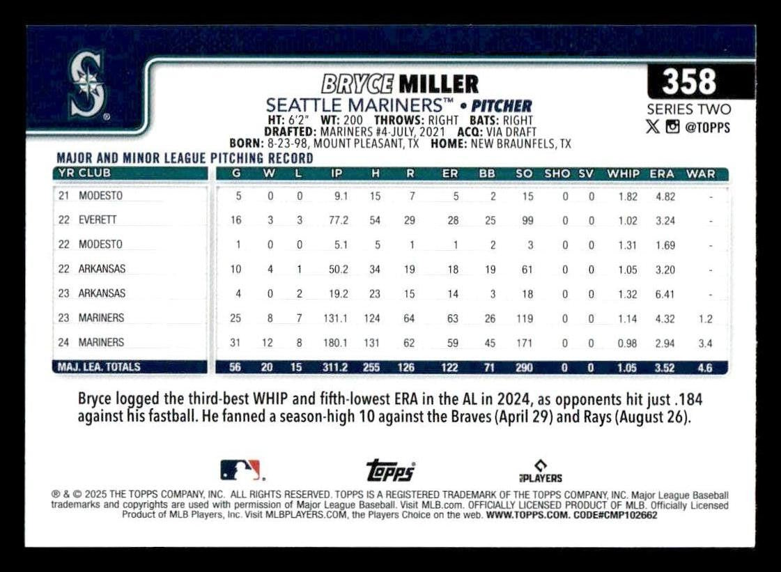 2025 Topps #358 Bryce Miller