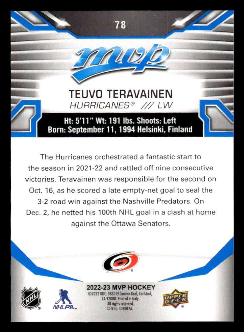 2022-23 Upper Deck MVP #78 Teuvo Teravainen Blue Script