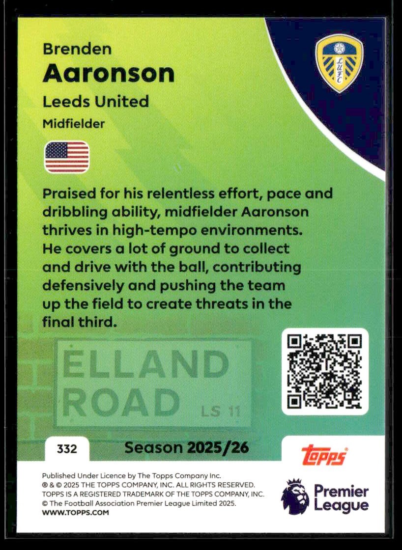 2025-26 Topps Premier League #332 Brenden Aaronson