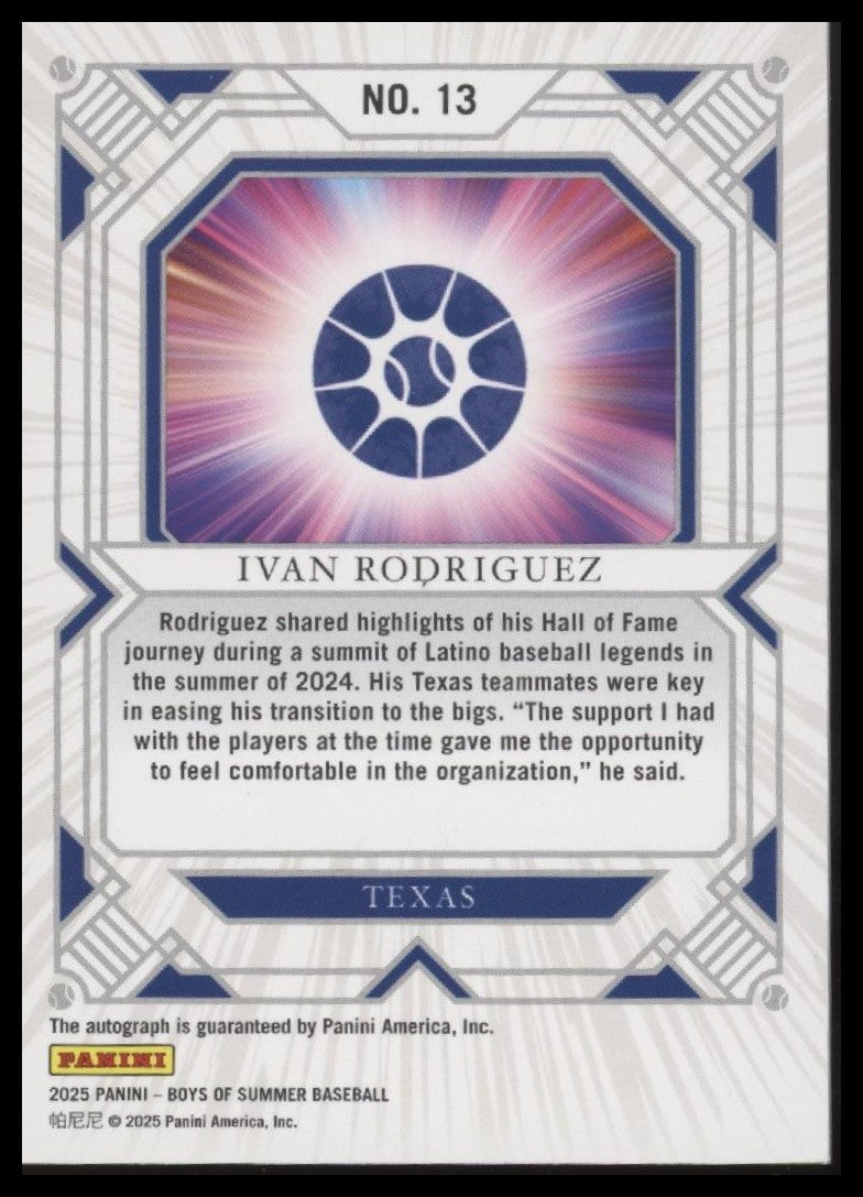 2025 Panini Boys of Summer #13 Ivan Rodriguez Fan Favorites Signatures #24/49