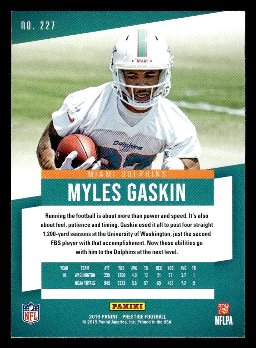 2019 Panini Prestige #227 Myles Gaskin Xtra Points Green