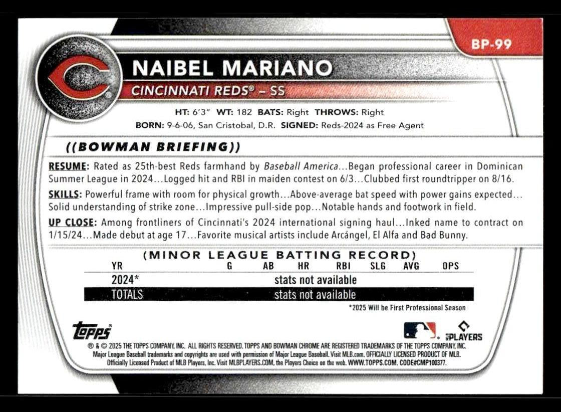 2025 Bowman #BP-99 Naibel Mariano Prospects