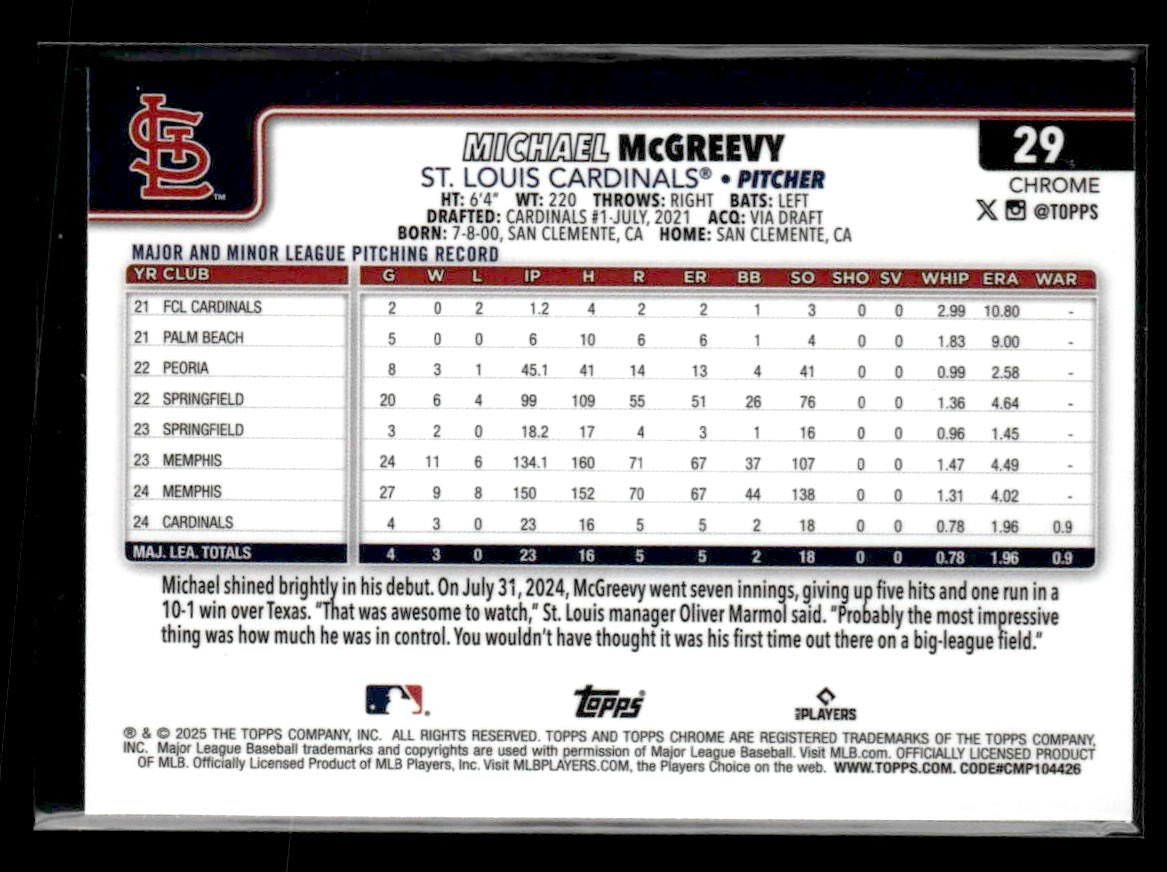 2025 Topps Chrome #29 Michael McGreevy