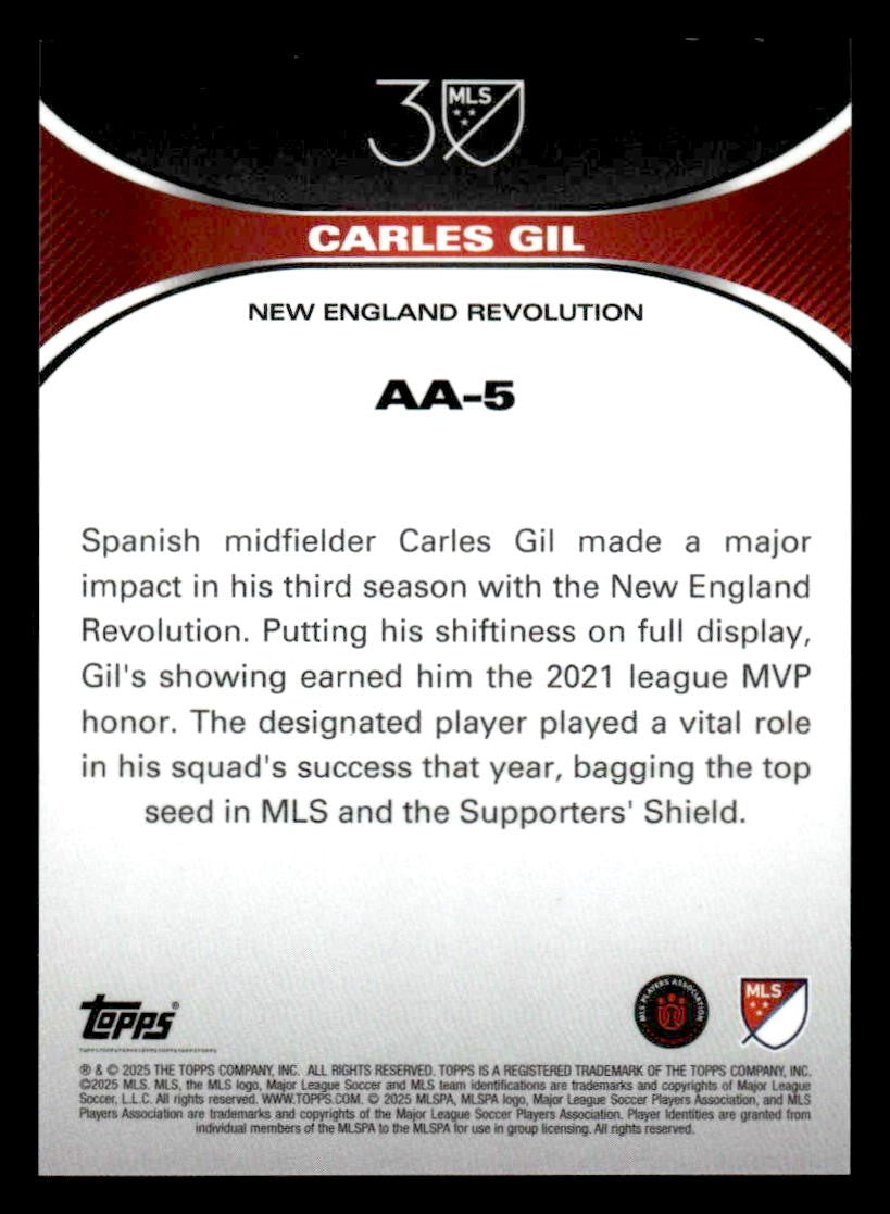 2025 Topps MLS 30th Anniversary #AA-5 Carles Gil Anniversary Accolades