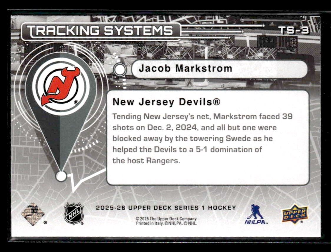 2025-26 Upper Deck #TS-3 Jacob Markstrom Tracking Systems