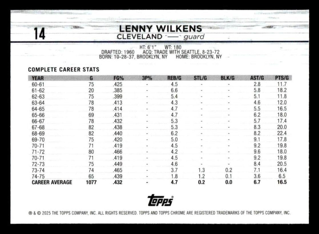 2024-25 Topps Chrome #14 Lenny Wilkens