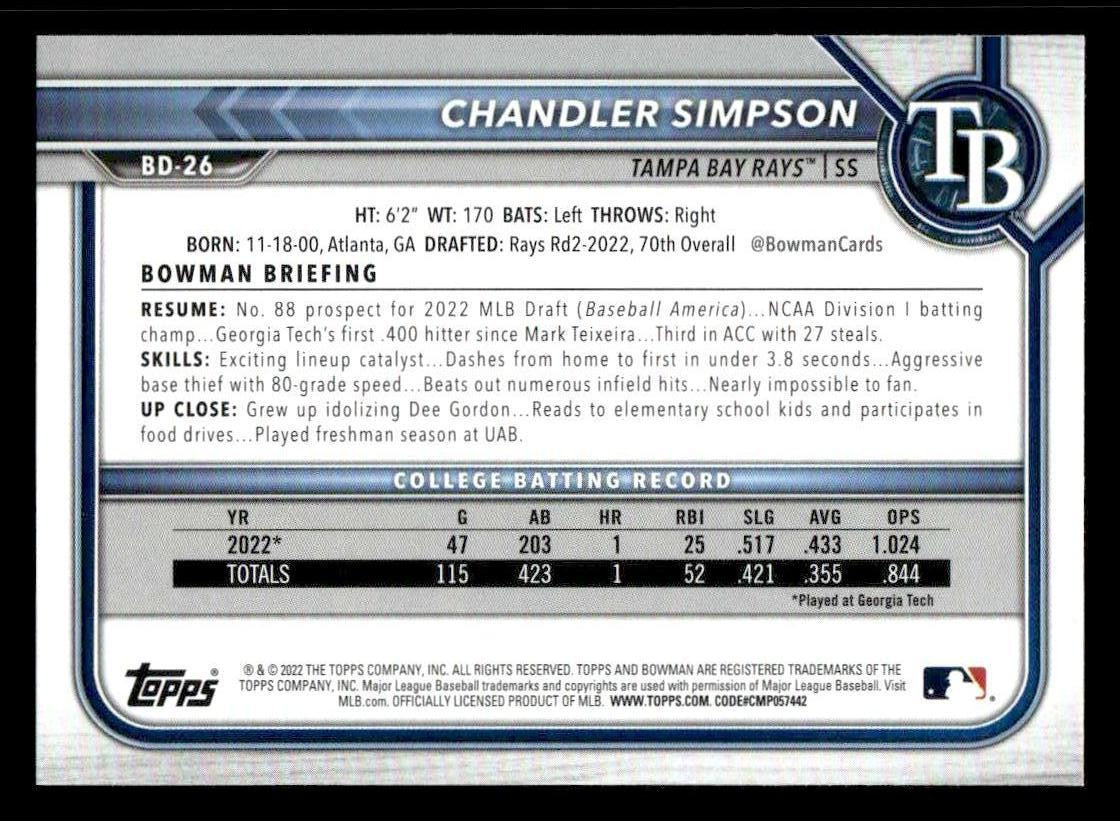 2022 Bowman Draft 1st Edition #BD-26 Chandler Simpson