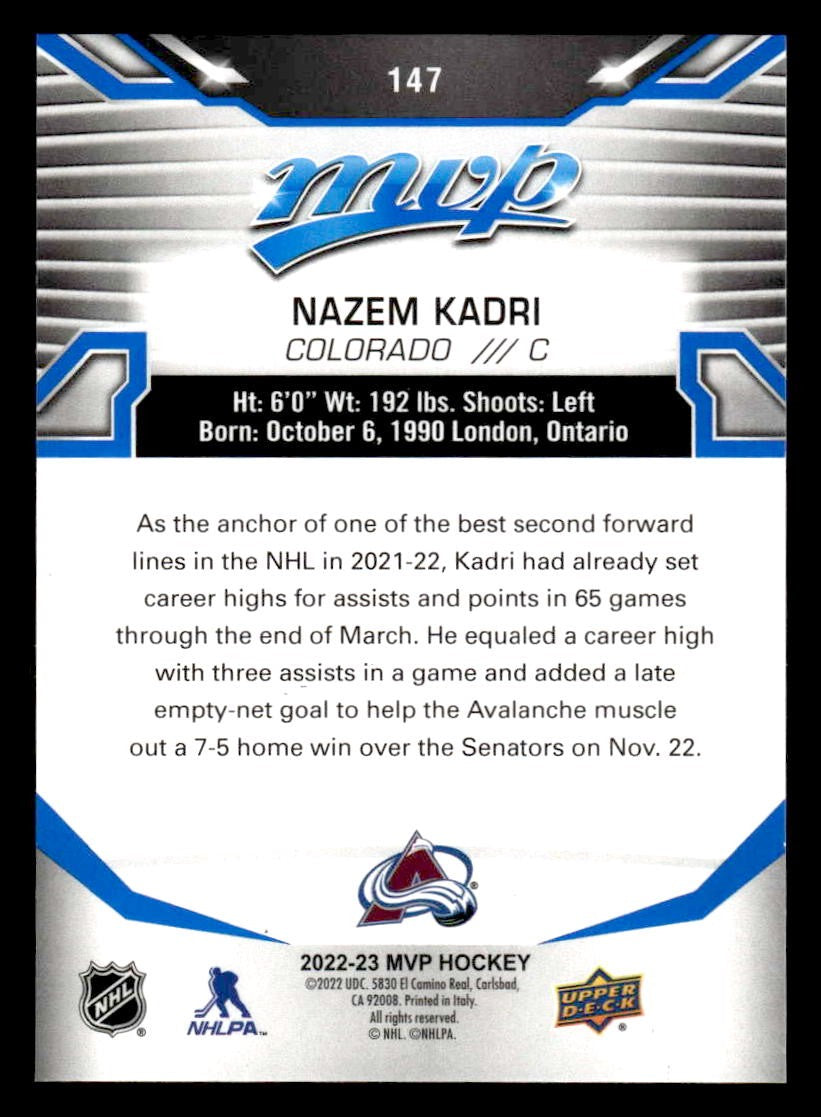 2022-23 Upper Deck MVP #147 Nazem Kadri Blue Script