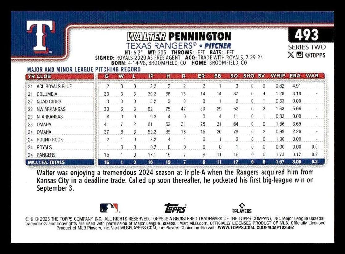 2025 Topps #493 Walter Pennington