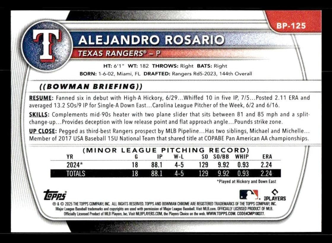 2025 Bowman #BP-125 Alejandro Rosario Prospects