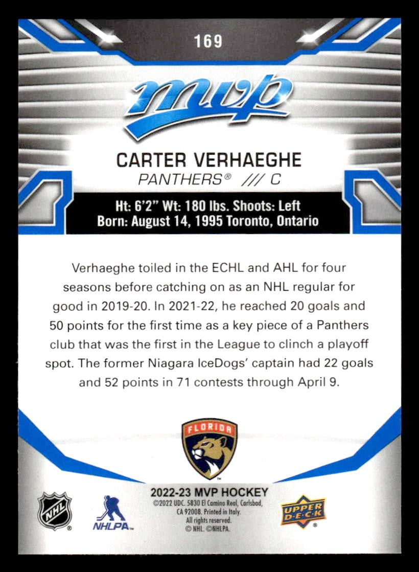 2022-23 Upper Deck MVP #169 Carter Verhaeghe Blue Script