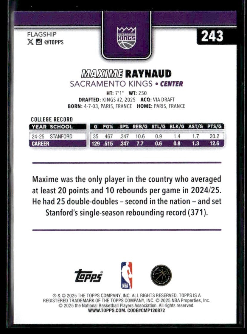 2025-26 Topps #243 Maxime Raynaud