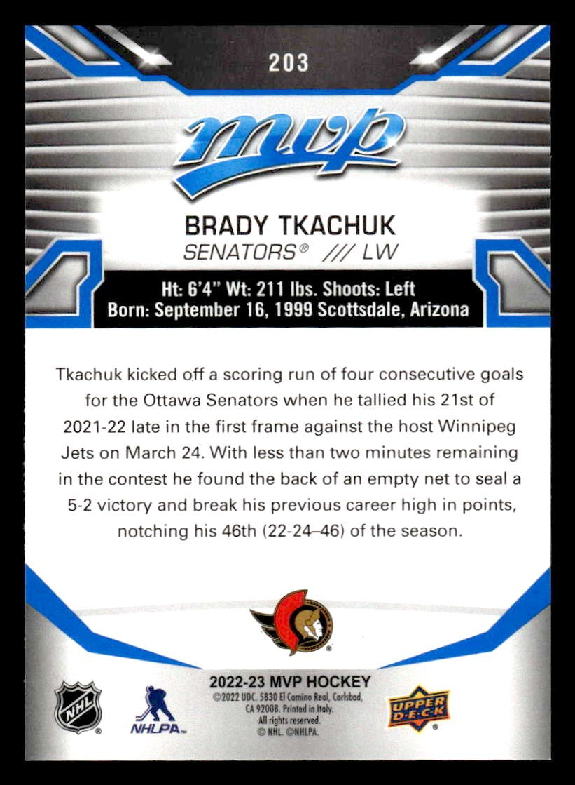2022-23 Upper Deck MVP #203 Brady Tkachuk