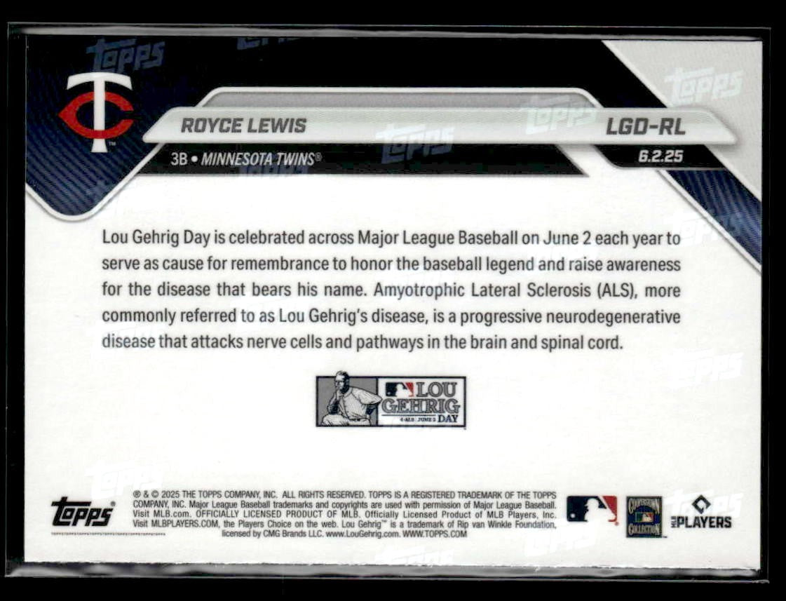 2025 Topps Now Lou Gehrig Day: Presented by Sarah Langs #LGD-RL Royce Lewis