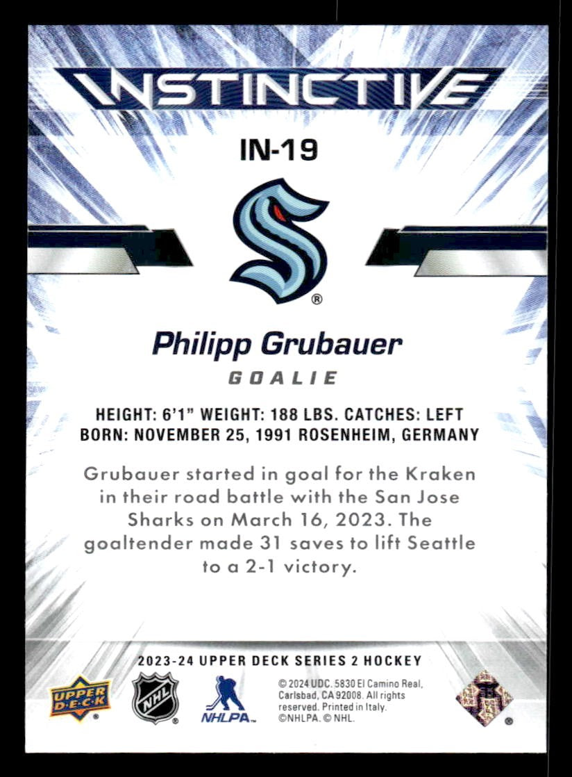 2023-24 Upper Deck #IN-19 Philipp Grubauer Instinctive