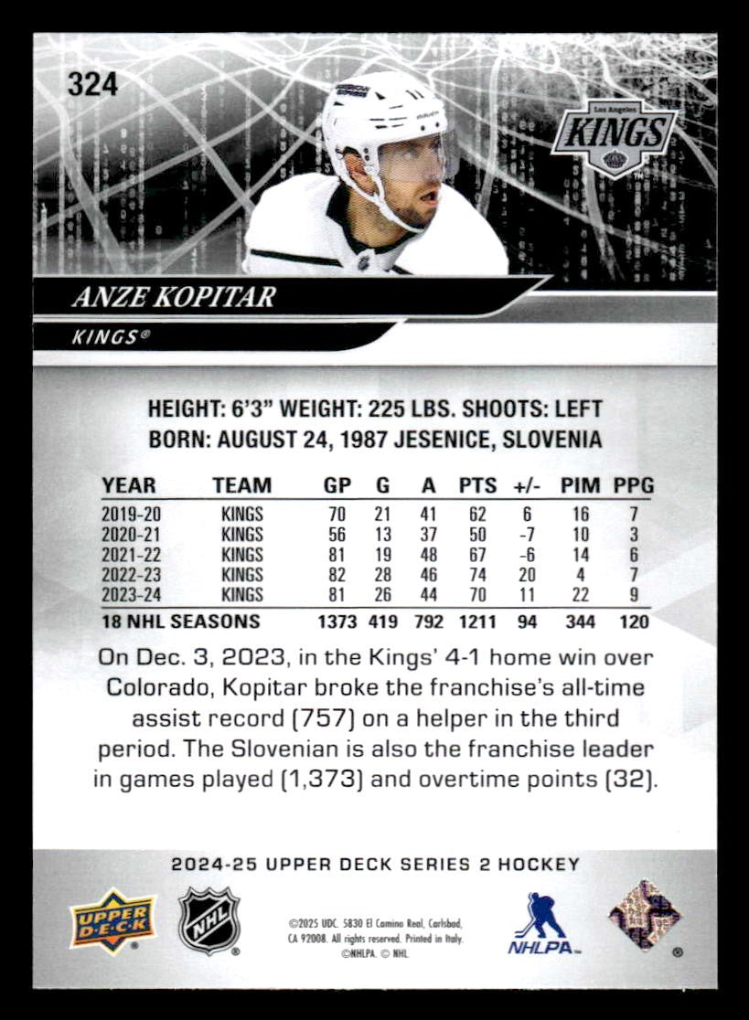 2024-25 Upper Deck #324 Anze Kopitar