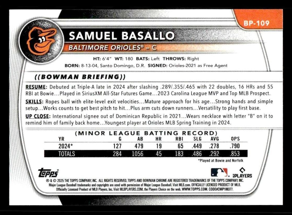 2025 Bowman #BP-109 Samuel Basallo Prospects