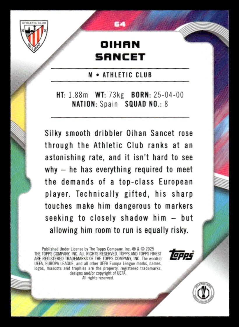 2024-25 Topps Finest UEFA Club Comp #64 Oihan Sancet