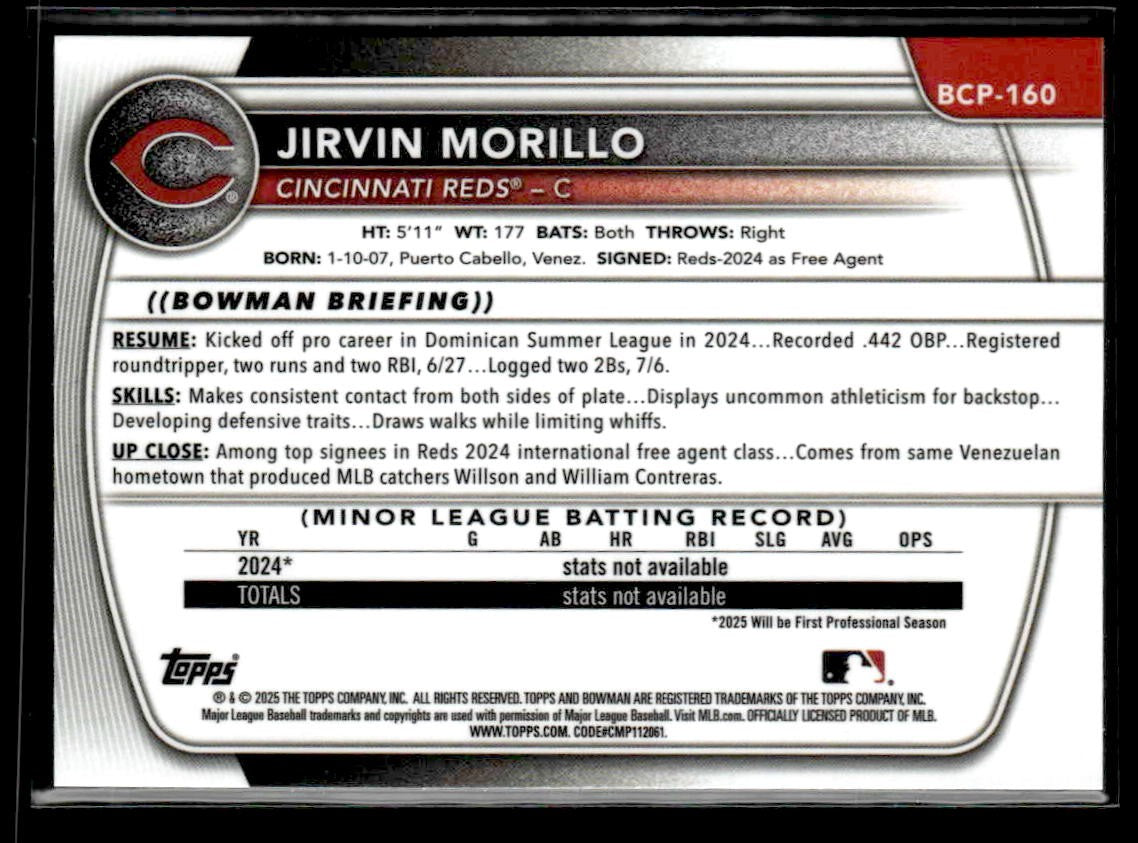 2025 Bowman Chrome #BCP-160 Jirvin Morillo